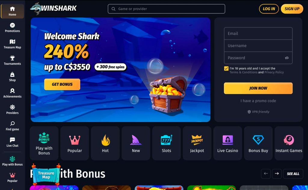 Winshark welcome bonus